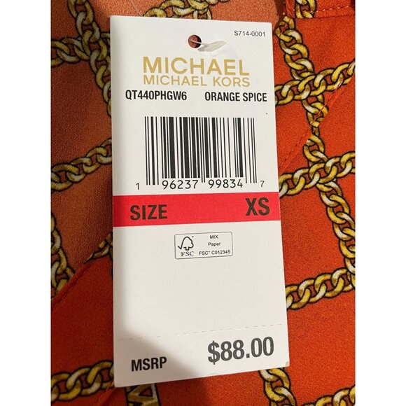 Michael Kors Womens Sleeveless Orange Top With Chain Print Size XS - Picture 14 of 15